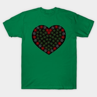 Red and white snowflakes fancy heart T-Shirt